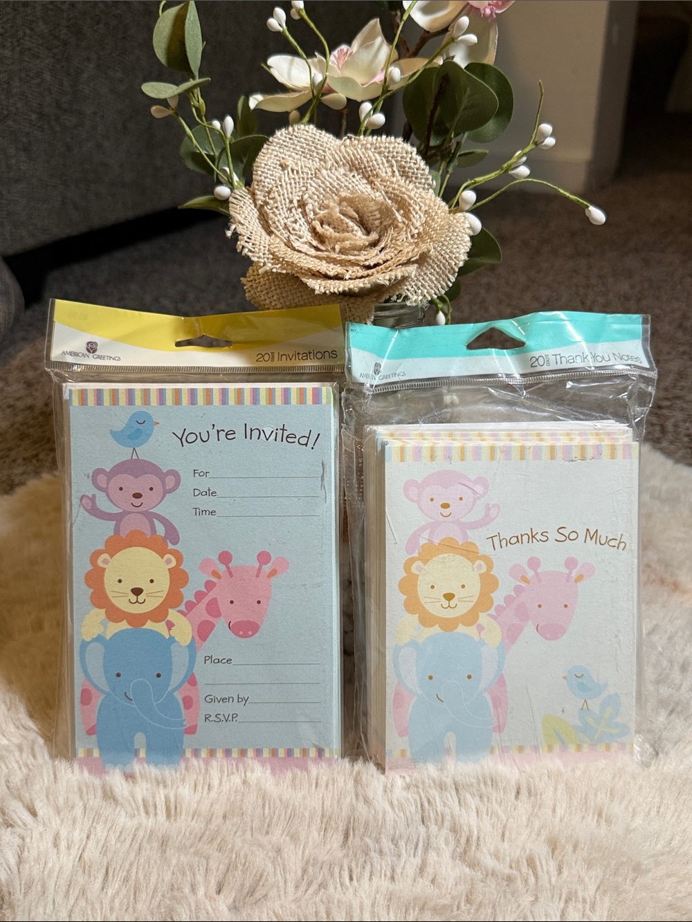 ✨American Greeting Animal Baby Shower Party Invitations and Thank You Cards ✨